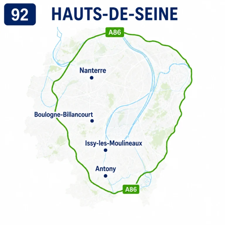 Carte des zones d’intervention HuBenne dans les Hauts-de-Seine (92)